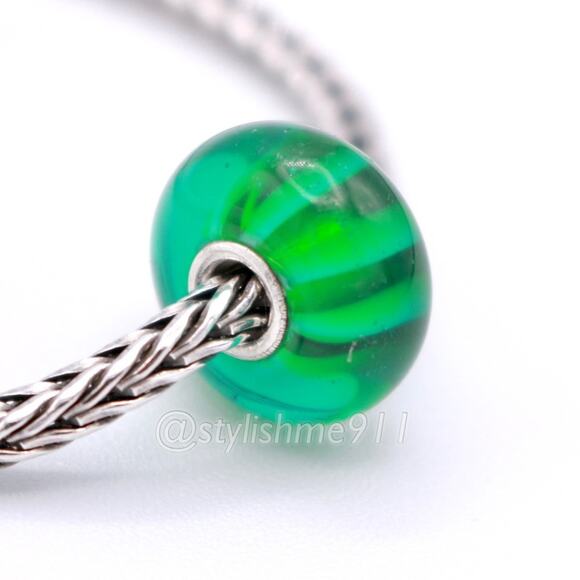 Authentic Retired Trollbeads GREEN STRIPE BEAD - Picture 3 of 12